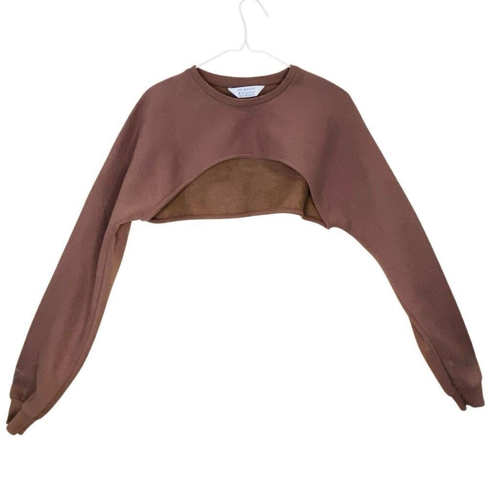 Primark Crew Neck Long Sleeve Fleece Cropped Sweatshirt Top Brown Medium